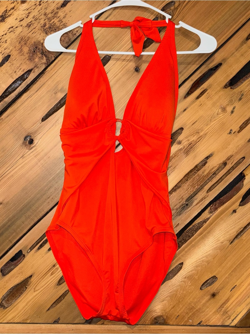 Carmen Marc Valvo Vibrant Orange Halter One-Piece Swimsuit
